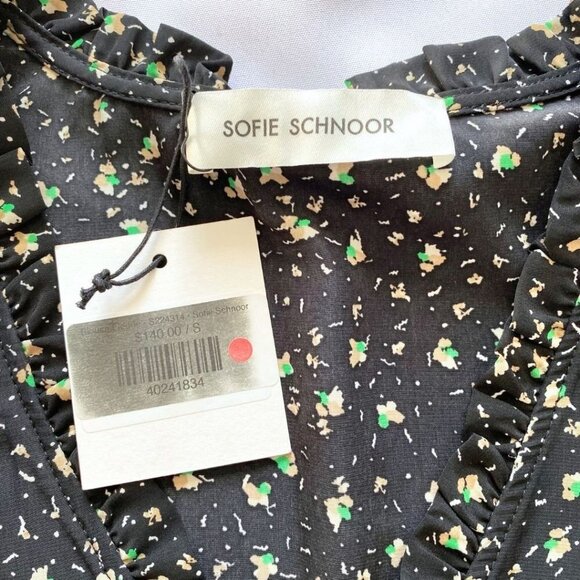 NWT SOFIE SCHNOOR BLACK FLORAL PUFF SLEEVE PEPLUM BLOUSE - S - Picture 8 of 12